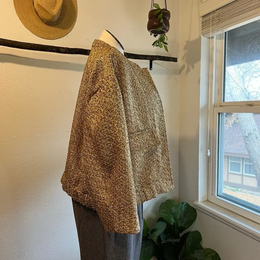 Liz Claiborne Textured Gold Speckled Snap Button Bomber Jacket Size XXL NEW